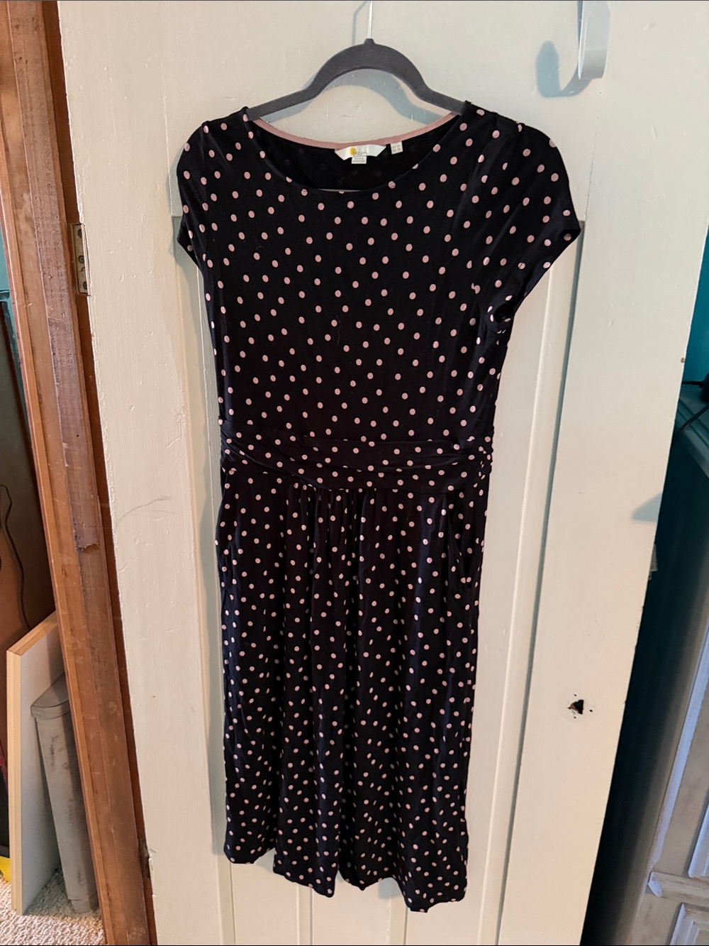 Boden Polka Dot Midi Dress - Burgundy with Pink Dots